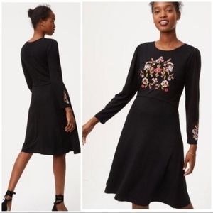 LOFT embroidered, long-sleeve black dress size 4
